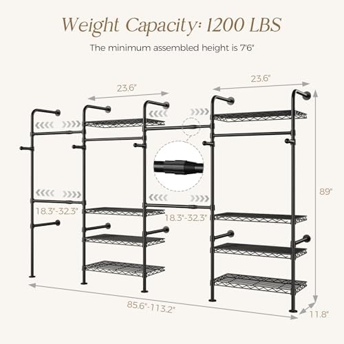 wall mounted closet system, heavy duty 4-row clothes shown in use