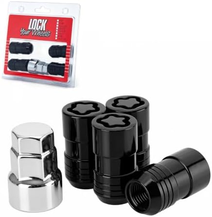24216 M14x1.5 Cone Seat Wheel Locks19/21mm Hex Fit for GM/Ford/Tesla/Dodge | Set of 4. PVD Black Finish, Anti-Theft Lug Nuts,Alloy Steel,For 60° Conical Seat Wheels Only,Unique Security Key Design