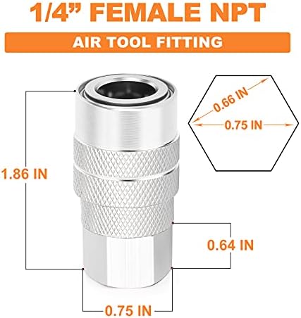 gasher 12pcs 1/4-inch female industrial coupler,1/4 basic flow, side view