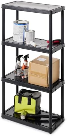 gracious living 4-shelf fixed-height light-duty storage, black, 2-pack on a desk or shelf
