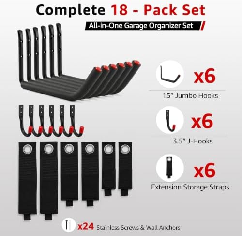 18-piece heavy duty garage storage hooks - 6x15”, close-up detail