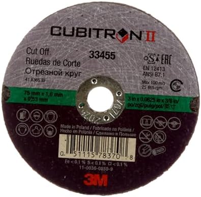 3m cubitron ii cut-off wheel, 33455, 3 in, package contents