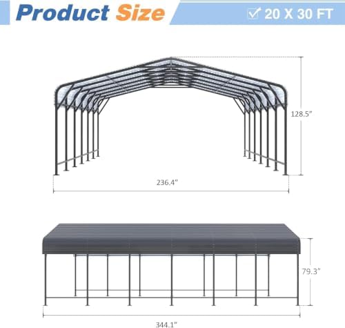 airwire 20x30 ft metal carport canopy with reinforced shown in use