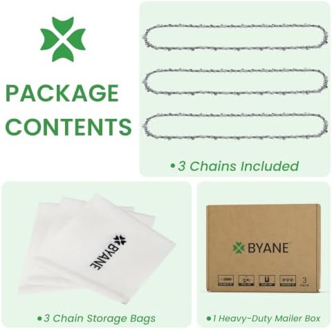 byane 18 inch chainsaw chain .325" pitch .063" on a desk or shelf