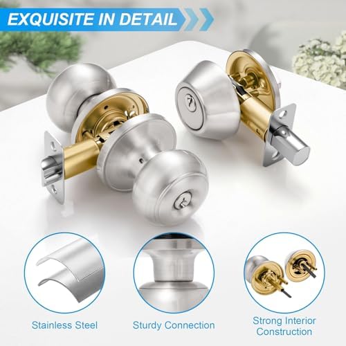 plustool 4 pack exterior door lock set, satin shown in use