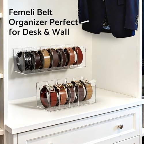 femeli acrylic belt organizers holders for closet 7 on a desk or shelf