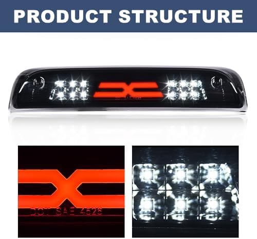 PIT66 3rd Brake Light, Fit 2014-2020 Chevy Silverado/GMC Sierra | X Type Led Bar High Mount Stop Light Rear Tail Cargo Lamps Black Smoked Lens Black Housing