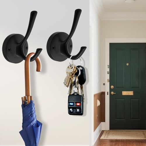 tofiigrem black wall hooks, 6 pack coat towel showing dimensions