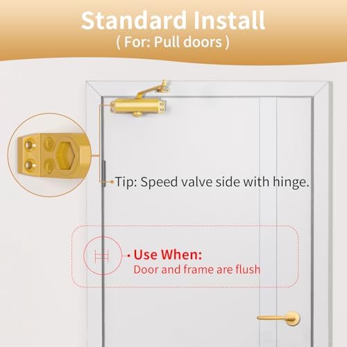 commercial grade door arm, dullgolden finish, large size, side view
