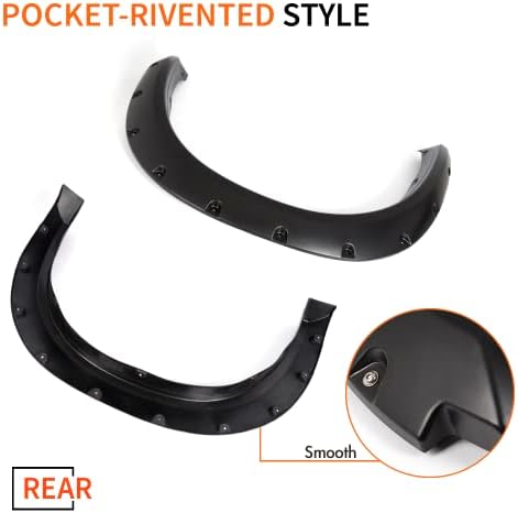 PIT66 Fender Flares 4 PCS Compatible With Dodge Ram 1500 2009-2018 Fit Dodge Ram 1500 Classic 2019-2022 (Excludes R/T & Rebel) Smooth Matte Pocket Riveted Style Wheel Flares Set Black