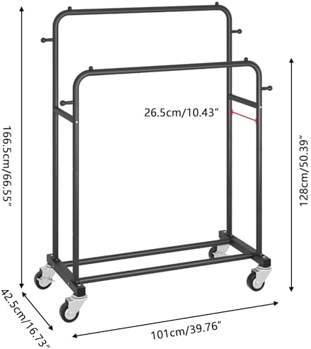laiensia double rods garment rack with wheels, clothing, close-up detail