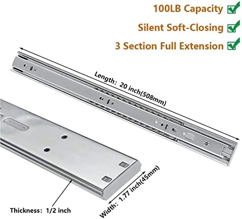 lontan 6 pairs soft close drawer slides 20, close-up detail