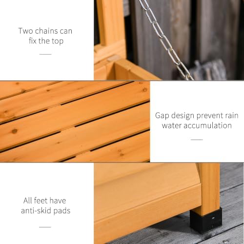 outsunny 75 gallon wooden deck box outdoor storage, side view
