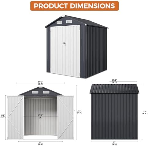 ironck 5.7x5.7ft outdoor storage shed, tool shed, dark shown in use