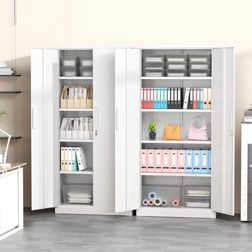 greenvelly white metal storage cabinet for garage, 72”, front angle view