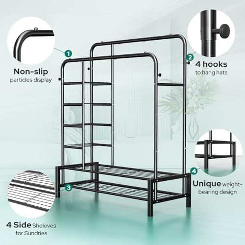 clothes rack with shelves, double rods clothing rack, close-up detail