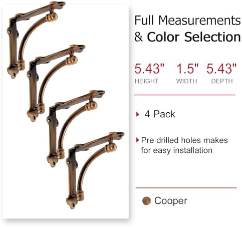 nach decorative shelf brackets, 4 pack of 5.25 showing dimensions