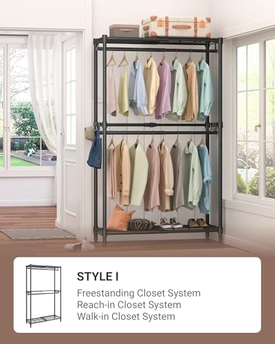 expandable closet organizer system adjustable clothes rack showing dimensions