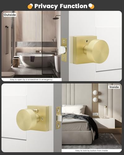 gobrico brushed gold privacy interior door knobs with, close-up detail
