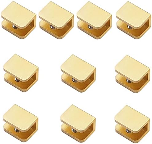 glass shelf clamp, gold u clamp bracket clip, front angle view