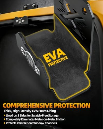 heavy duty wall mounted jeep door hangers garage, close-up detail