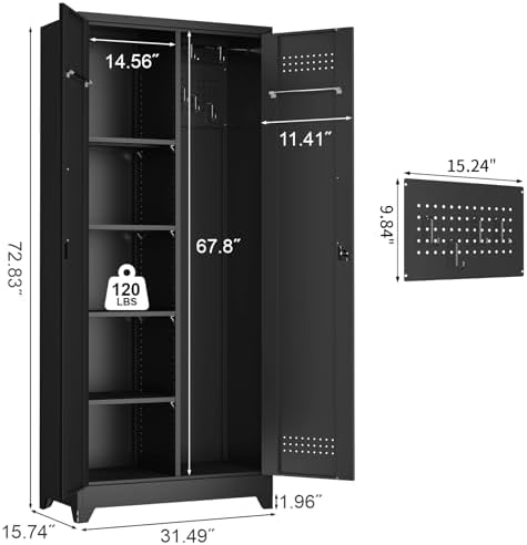 metal locking cabinet, 72.8" tall storage cabinet for, close-up detail