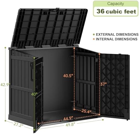36 cu ft resin outdoor storage shed, weatherproof, close-up detail