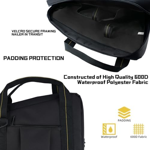 kunn shoulder framing nailer bag with dual lockable, side view