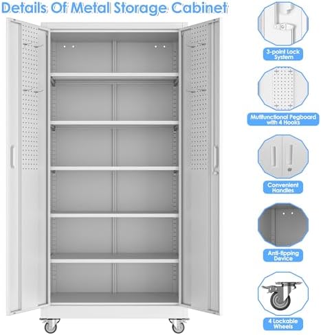 aobabo steel garage cabinet with wheels, 71" h on a desk or shelf