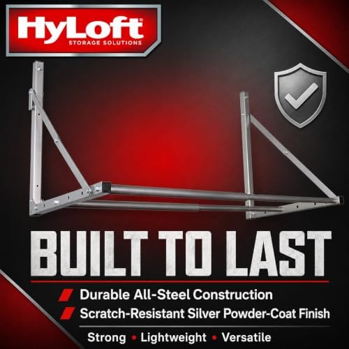 hyloft wall-mounted folding tire storage loft rack on a desk or shelf