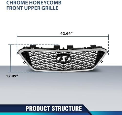 PIT66 Front Bumper Upper Grille Fit Hyun.dai Sonata 2015-2017 | Fits 2015-2017 Sonata Models Without Radar Hole, Black and Chrome Finish, Direct Replacement