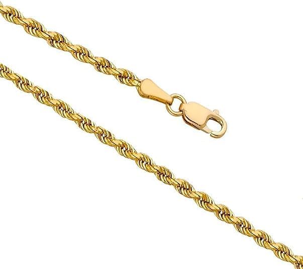14k real yellow gold solid rope chain necklace, main product view