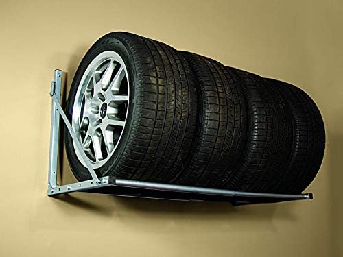 hyloft wall-mounted folding tire storage loft rack shown in use