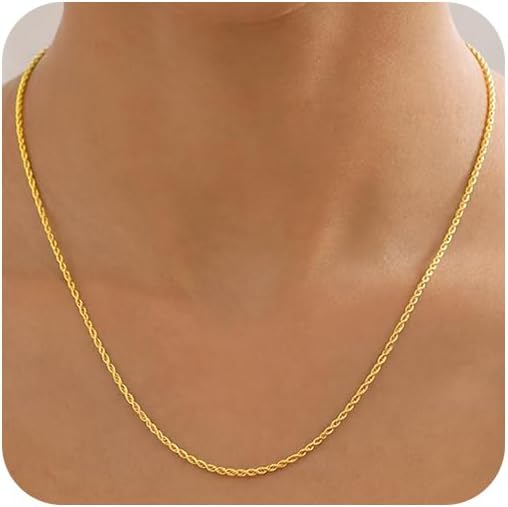 2mm gold rope chain necklace for women &, main product view