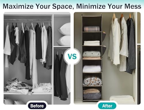 youdenova hanging closet organizer and storage, 6-shelf, 2, front angle view