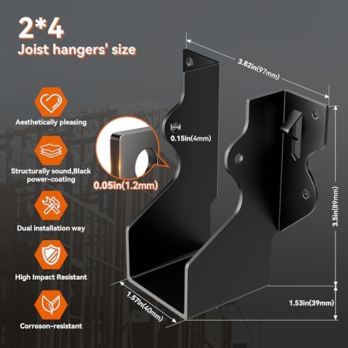 2x4 joist hangers black,18 gauge face mount joist on a desk or shelf