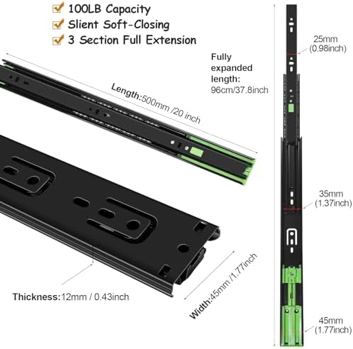 20 inch soft close drawer slides 6 pairs shown in use
