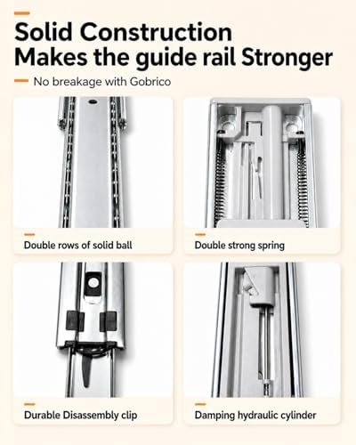 gobrico drawer slides 20 inch 2 pair，soft close, close-up detail