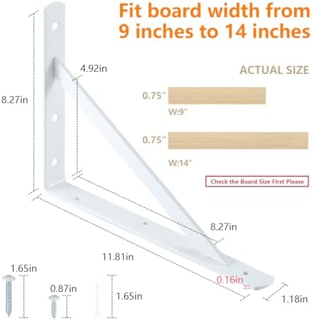 heavy duty shelf brackets, 12 x 8 inch, side view