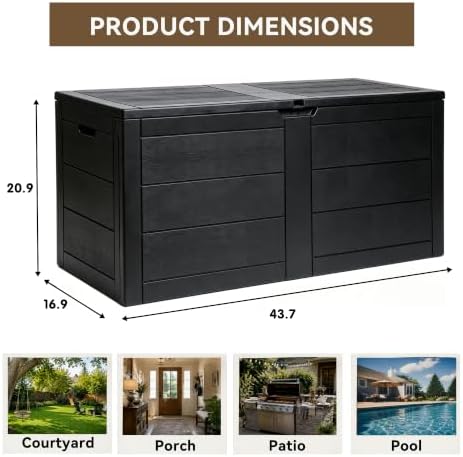 70 gallon deck box, outdoor storage box waterproof, front angle view