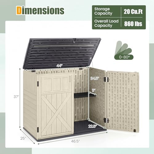 tangkula 20 cu.ft large outdoor storage cabinet w/adjustable showing dimensions