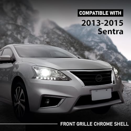 G-PLUS Front Bumper Upper Grille w/Insert | Compatible with Nissan Sentra SR 2013-2015 Chrome Shell Grill Inserts 623103RM0A NI1200253