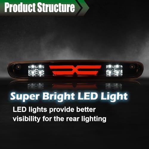 GRAND ORANGE LED 3rd Third Brake Light Compatible with Chevy Silverado/GMC Sierra 2500 3500 & HD Models 2007-2014 Tail Cargo Lamps, Smoky Lens Black Housing