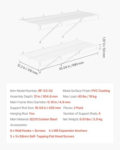 vevor wire shelf kit, 3 ft, set of, close-up detail