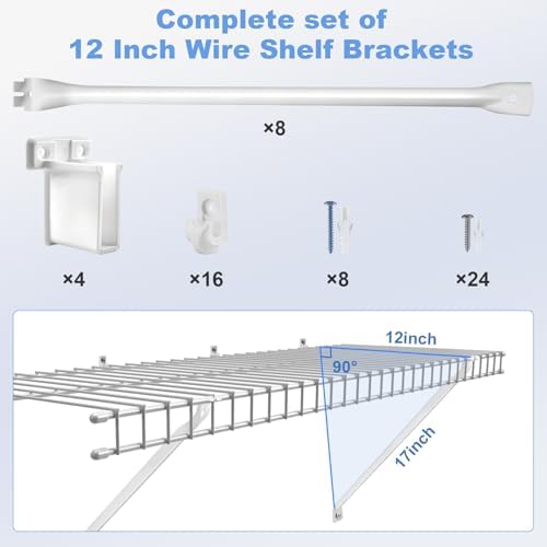 12 inch wire shelf brackets set, 8 pack, close-up detail