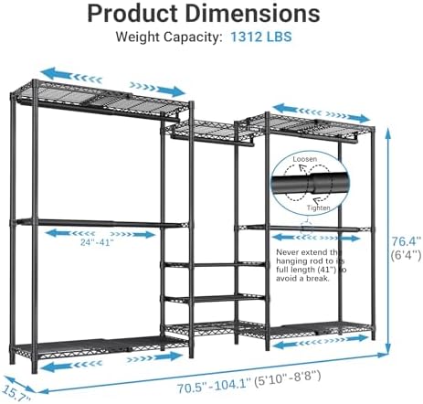 vipek x3s expandable closet system, heavy duty freestanding, close-up detail