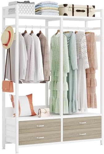 tribesigns freestanding closet organizer, garment rack with 4, front angle view