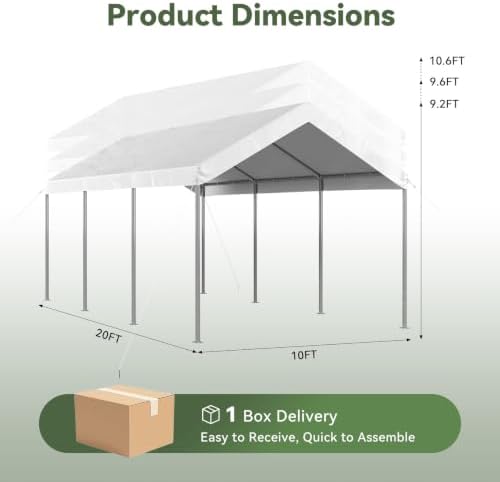 aoxun 10x20 ft heavy duty carport, adjustable height, close-up detail
