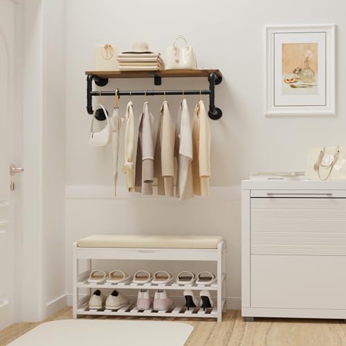 yawinhe industrial pipe clothing rack with shelves,closet rod,rustic shown in use