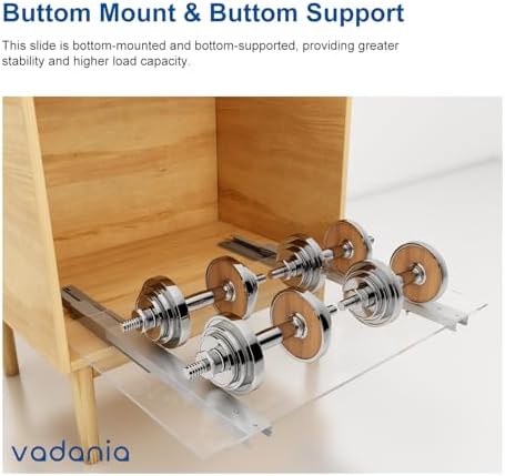 vadania #bk54 20" undermount drawer slide, soft close, close-up detail